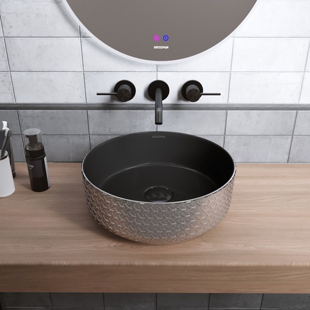 Раковина накладная (35,5х35,5) Grossman Color GR-5010SBR, серебро, черный